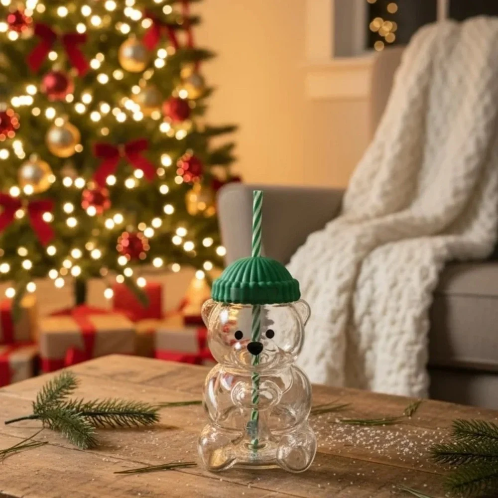 Green Bear Shaped Party Cup with Straw